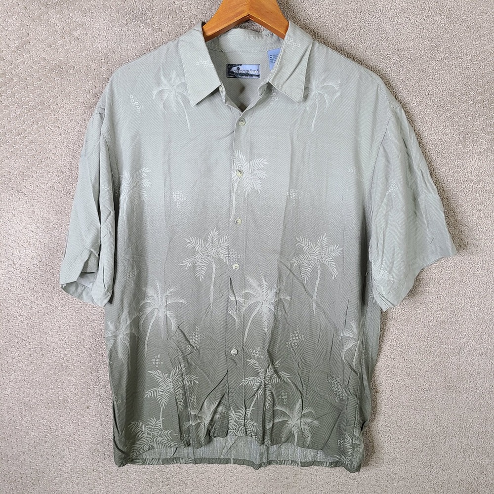 Corsini Shirt Mens Large Green Palm Tree Hawaiian‎ Rayon Button Up Short Sleeve